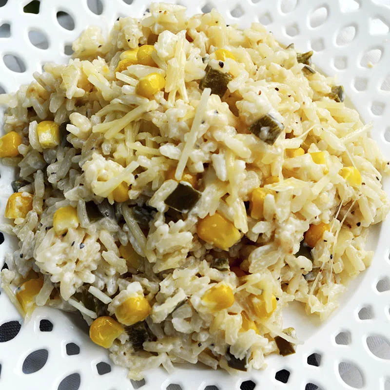 ARROZ CREMOSO AL POBLANO Y ELOTE