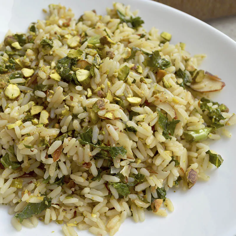 ARROZ CON PISTACHES Y KALE